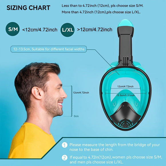 S/M Full - face silicone snorkeling mask, full - dry panoramic snorkeling mirror, camera bracket, large frame anti - leakage and anti - fog swimming mirror set for adults. - RnR Galore