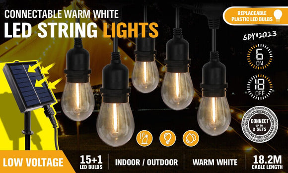 Solar Power 15 LED 18.2M Festoon String Lights Wedding Party WaterProof - RnR Galore