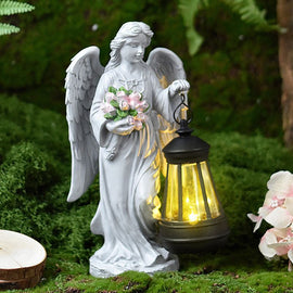 Solar - Powered Angel Lantern Outdoor Light, Resin Waterproof Garden Decorative Light, Walkway and Lawn Mood Light, Garden Statue Ornament for Ambiance - RnR Galore
