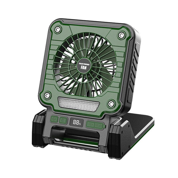 Solar & USB Rechargeable Camping Fan with LED Light - Portable Power Bank, 180° Collapsible(green) - RnR Galore