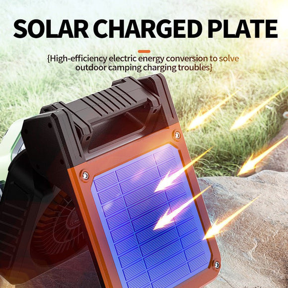 Solar & USB Rechargeable Camping Fan with LED Light - Portable Power Bank, 180° Collapsible(green) - RnR Galore