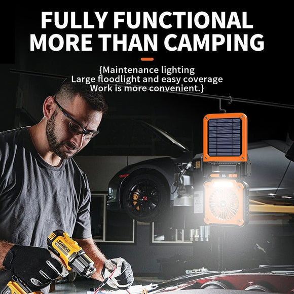 Solar & USB Rechargeable Camping Fan with LED Light - Portable Power Bank, 180° Collapsible(Orange) - RnR Galore
