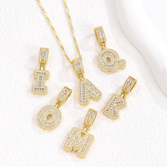 Sparkling Cubic Zirconia Initial Letter Necklace Set - Gold Plated Two - Piece Design(A) - RnR Galore
