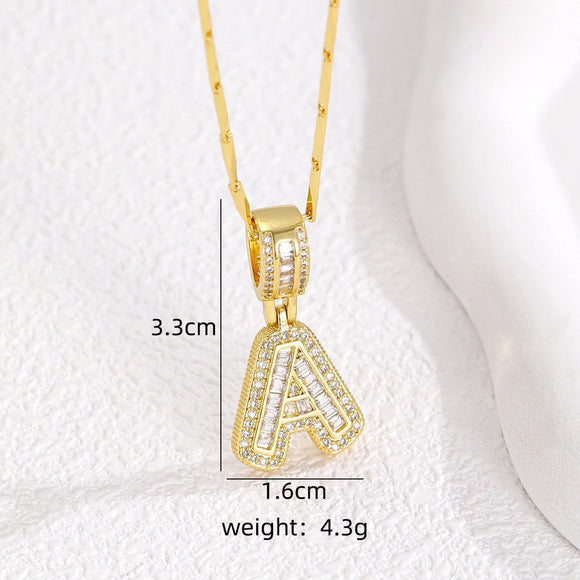Sparkling Cubic Zirconia Initial Letter Necklace Set - Gold Plated Two - Piece Design(C) - RnR Galore