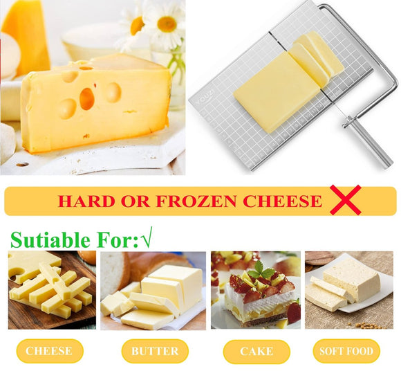 Stainless Steel Cheese Slicer with 10 Replacement Wires – Precision Grid Cutting Board, Ergonomic Handle, Easy to Clean – Ideal for Butter, Cake, Soft Cheese (Silver) - RnR Galore