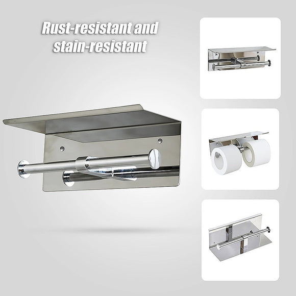 Stainless Steel Double Toilet Paper Holder Towel Roll Tissue Rack Storage Shelf - RnR Galore
