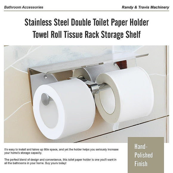 Stainless Steel Double Toilet Paper Holder Towel Roll Tissue Rack Storage Shelf - RnR Galore