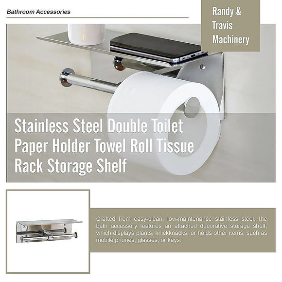 Stainless Steel Double Toilet Paper Holder Towel Roll Tissue Rack Storage Shelf - RnR Galore