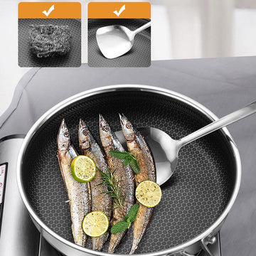 Stainless Steel Frying Pan Non - Stick Cooking Frypan Cookware 30cm Honeycomb Single Sided without lid - RnR Galore