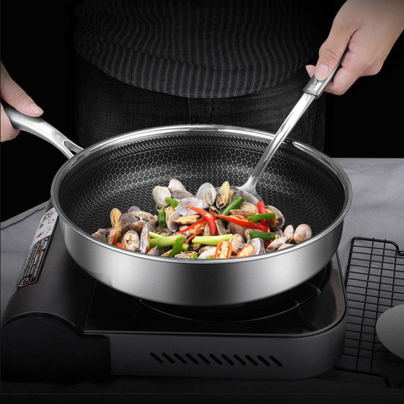 Stainless Steel Frying Pan Non - Stick Cooking Frypan Cookware 30cm Honeycomb Single Sided without lid - RnR Galore
