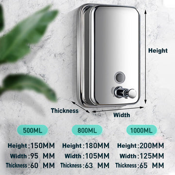 Stainless Steel Wall Mounted Soap Dispenser Hotel Bathroom Sanitizer Bottle - 500ML - RnR Galore