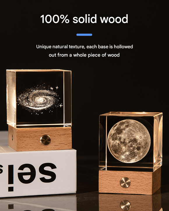 Stroll through the starry sky Luminous 3D Crystal Cube Night Light - Laser Engraved Artwork with Solid Wood Base - RnR Galore