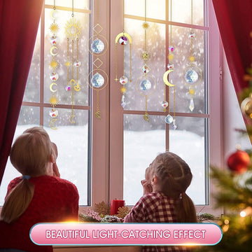 (Style 1) 4 pcs Crystal Wind Chimes - Sun Catcher Star Moon Dream Catcher for Window 30cm - RnR Galore