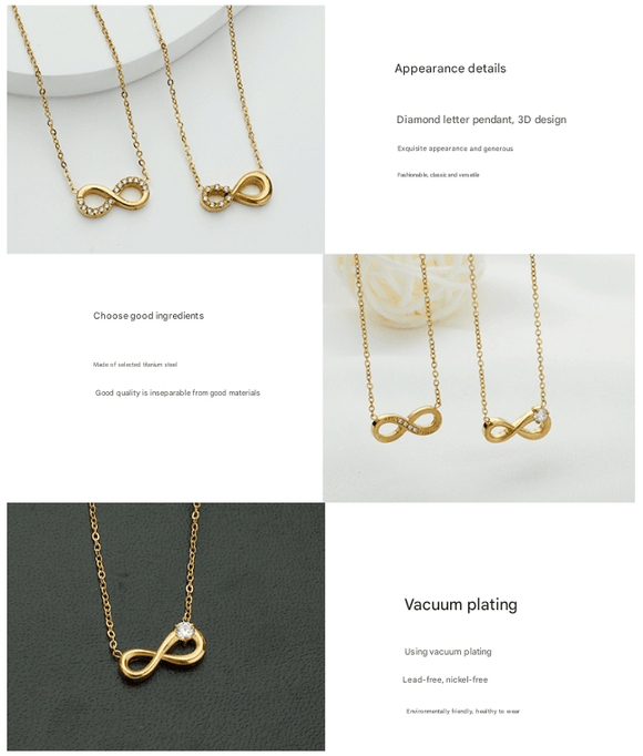 Style 1 Gold Infinity Necklace for Women - Dainty Titanium Steel Pendant with Sparkling Cubic Zirconia - RnR Galore