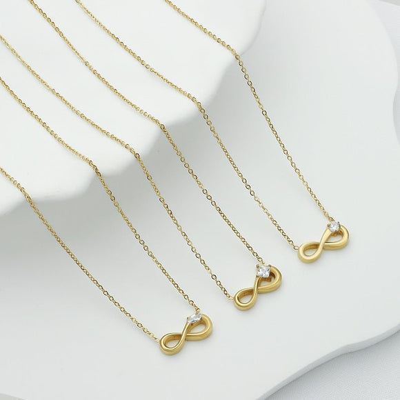 Style 1 Gold Infinity Necklace for Women - Dainty Titanium Steel Pendant with Sparkling Cubic Zirconia - RnR Galore