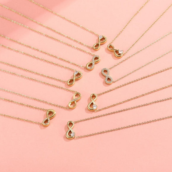 Style 3 Gold Infinity Necklace for Women - Dainty Titanium Steel Pendant with Sparkling Cubic Zirconia - RnR Galore