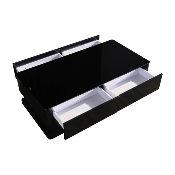 Stylish Coffee Table High Gloss Finish in Shiny Black Colour with 4 Drawers Storage - RnR Galore