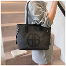 Stylish Large Capacity Tote Bag with PU Leather Trim & Logo Detail(black) - RnR Galore