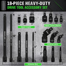 SWANLAKE 18Pcs Drive Tool Accessory Set Extension Bars Impact Universal Joint - RnR Galore