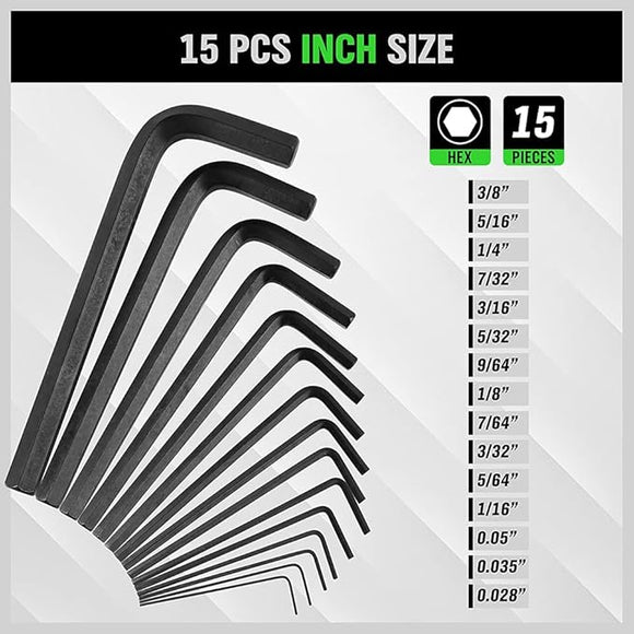 SWANLAKE 32PCS Hex Key Set, Allen Wrench Set Inch/Metric MM(0.7mm - 10mm) SAE(0.028" - 3/8) - RnR Galore