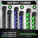 SWANLAKE 6 - Piece Swivel Socket Organiser Set, 1/4 - Inch x 26 Clips, 3/8 - Inch x 26 Clips, 1/2 - Inch x 22 Clips, Premium Quality Socket Storage Holders - RnR Galore