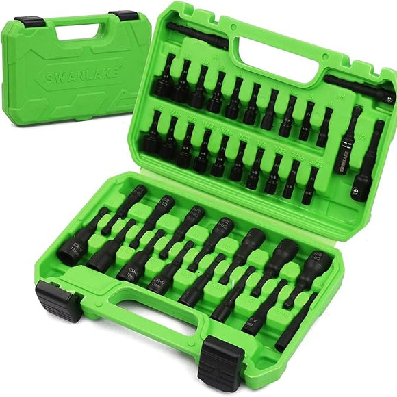 SWANLAKE SWANLAKE 39PCS Magnetic Hex Nut Driver Master Kit,1/4" Quick - Change Hex Shank, SAE & Metric Power Nuts Driver Drill Bit Tools Set,Cr - V Steel - RnR Galore