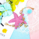 Sweet Style Crystal Rhinestone Gold Star Moon Pendant Cute Pink Bead Bracelet(16cm) - RnR Galore