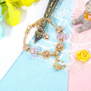 Sweet Style Crystal Rhinestone Gold Star Moon Pendant Cute Pink Bead Bracelet(19cm) - RnR Galore