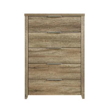 Tallboy with 5 Storage Drawers Natural Wood like MDF in Oak Colour - RnR Galore