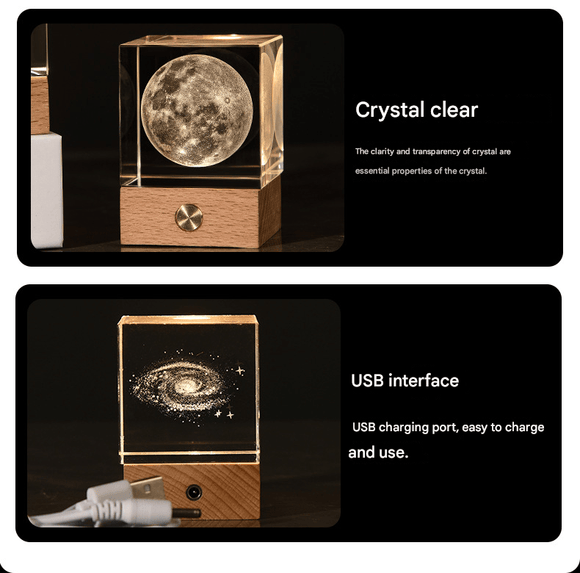 The Big Dipper Luminous 3D Crystal Cube Night Light - Laser Engraved Artwork with Solid Wood Base - RnR Galore