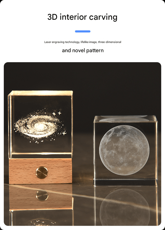 The Big Dipper Luminous 3D Crystal Cube Night Light - Laser Engraved Artwork with Solid Wood Base - RnR Galore