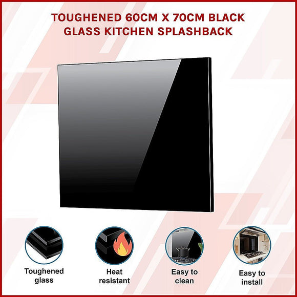 Toughened 60cm x 70cm Black Glass Kitchen Splashback - RnR Galore