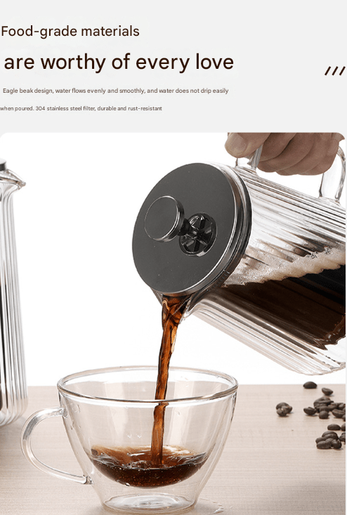 Transparent Elegant Ribbed Double Wall Glass French Press - 1000ml Heat Resistant Coffee and Tea Maker with Stainless Steel Filter - RnR Galore