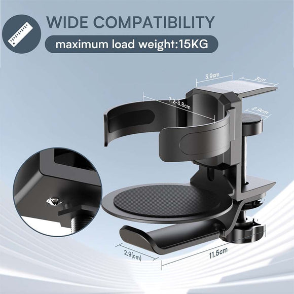 Two desktop clip - on cup holders and headphone hanger - adjustable, non - slip silicone, maximum load 15KG(black) - RnR Galore