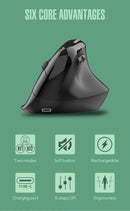 Two Ergonomic Vertical Wireless Mouse - Dual Mode (2.4G & Bluetooth), 5 Adjustable DPI, Silent Clicks, Rechargeable(white) - RnR Galore