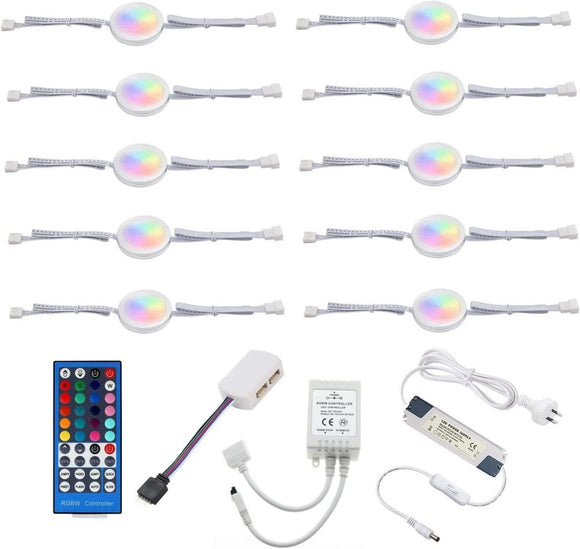Under Counter LED Light Kit, RGBW Under Cabinet Lighting, 10 Packs Colored Cabinet Lights with Wireless 40 - Key IR Dimmable Remote Control (10 Lights) - RnR Galore