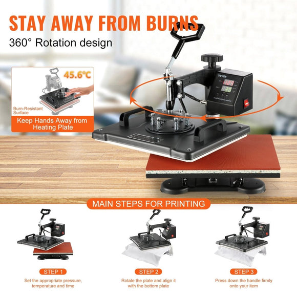 VEVOR 1400W Heat Press Machine 8 In 1 Sublimation Steel Frame Heat Presses with Temperature And Time Control (12X15INCH 8IN1) - RnR Galore