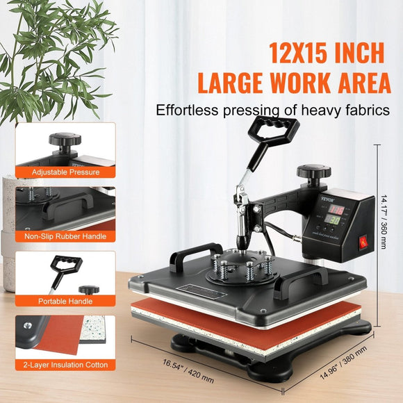 VEVOR 1400W Heat Press Machine 8 In 1 Sublimation Steel Frame Heat Presses with Temperature And Time Control (12X15INCH 8IN1) - RnR Galore