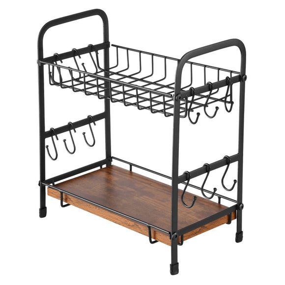 VEVOR 2 Tier Coffee Bar Organizer for Countertop w/ 12 Movable Hooks Mug Holder - RnR Galore