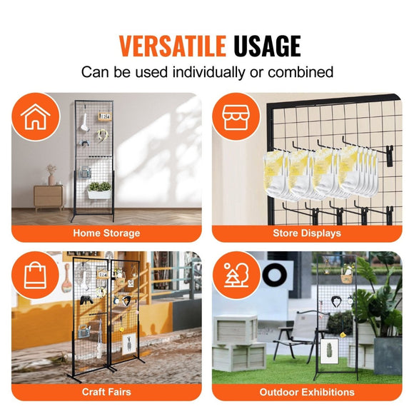 VEVOR 2' x 5.6' Grid Wall Panels Tower, 2 Packs Wire Gridwall Display Racks with T - Base Floorstanding, Double Side Gridwall Panels for Art Craft Shows, Retail Display with Extra Clips and Hooks - RnR Galore
