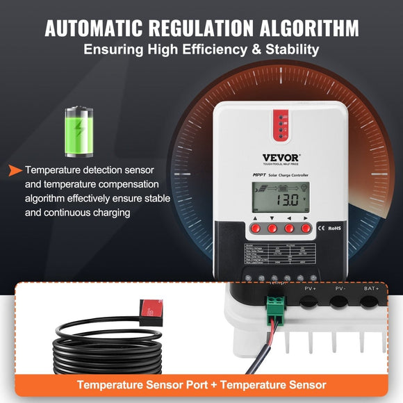 VEVOR 20A MPPT Solar Charge Controller with LCD Display - for Sealed, Gel, Flooded, Lithium Battery - RnR Galore