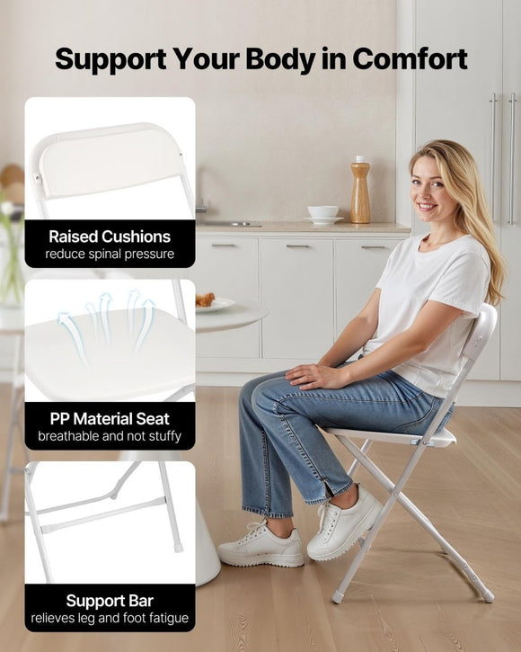 VEVOR 4 Pack Folding Chairs, Foldable Plastic Chairs with Heavy Duty Metal Frame, Portable Folding Card Table Chairs, Stackable Indoor Outdoor Seats for Home, Yard, Garden, Parties, Events, White - RnR Galore