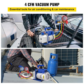 Vevor 4CFM 1/4HP Rotary Vane Vacuum Pump + R134AManifold Gauge Tester Charging +Hose - RnR Galore