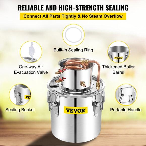 VEVOR 50L Water Alcohol Distiller Copper Moonshinestill Brewing w/ Water Pump - RnR Galore