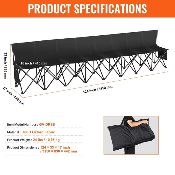 VEVOR 8 Seat Portable Folding Sport Bench Outdoor Camping Chair with Carry Bag - RnR Galore