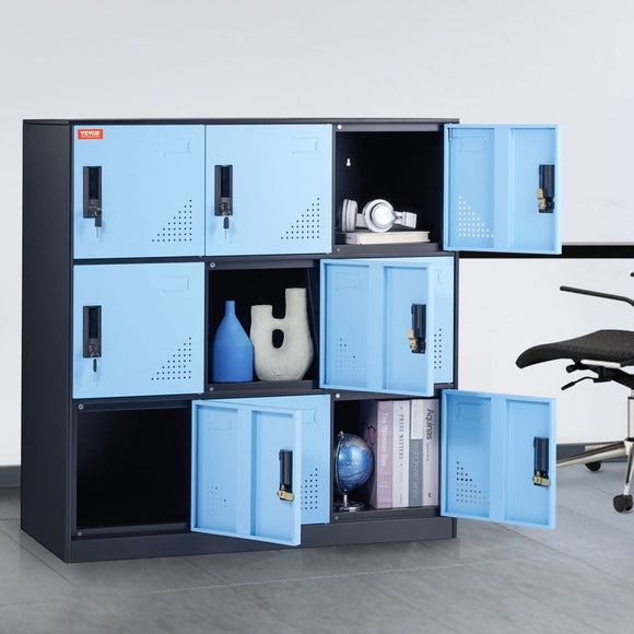 VEVOR 9 Doors Metal Storage Cabinet Employees Steel Storage Cabinet Office Black - RnR Galore
