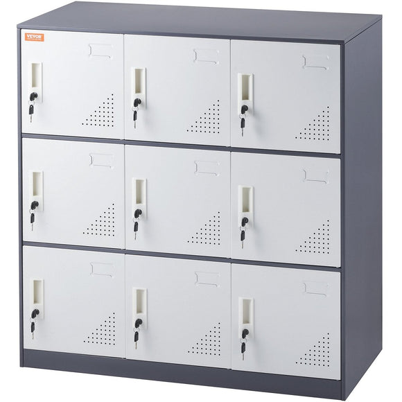 VEVOR 9 Doors Metal Storage Cabinet Employees Steel Storage Cabinet Office Gray - RnR Galore