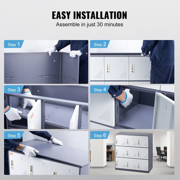 VEVOR 9 Doors Metal Storage Cabinet Employees Steel Storage Cabinet Office Gray - RnR Galore