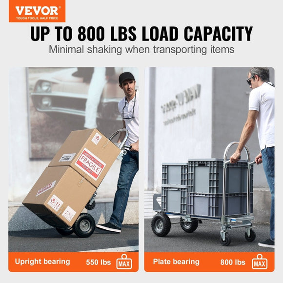 VEVOR Aluminum Hand Truck, 2 in 1, 363 kg Max Load Capacity, Heavy Duty Industrial Convertible Folding Hand Truck and Dolly, Utility Cart Converts from Hand Truck to Platform Cart with Rubber Wheels - RnR Galore