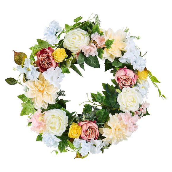 VEVOR Artificial Decorative Wreath 60.96 cm White Pink Yellow Peonies Hydrangeas - RnR Galore